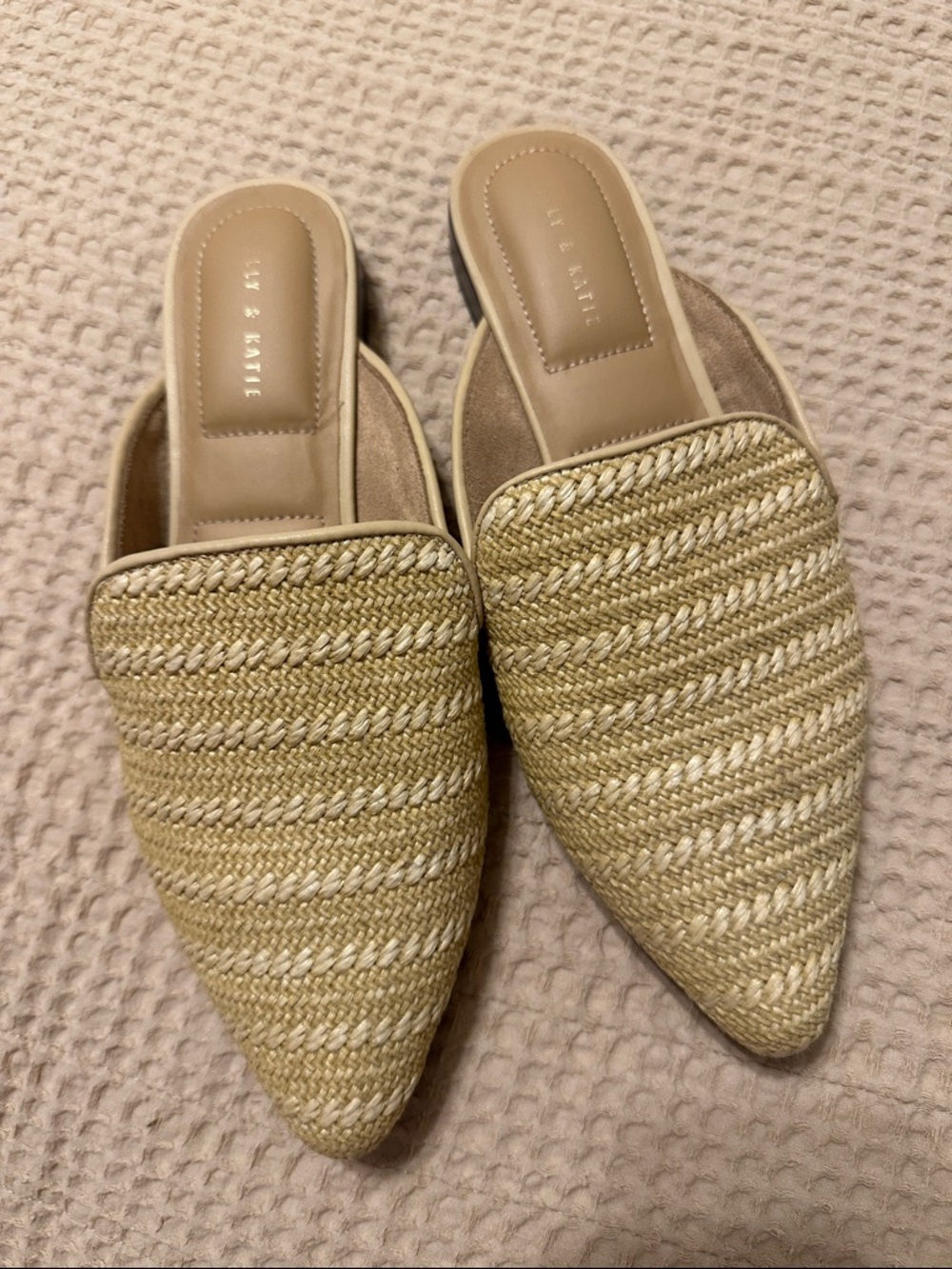Kelly & Katie Tan Braided Pointed-Toe Slip-On Mules
